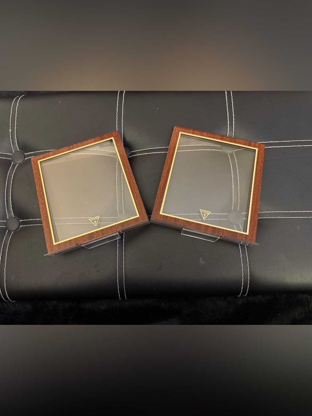 GUESS Wood and Gold Trim Pair of Picture Frames